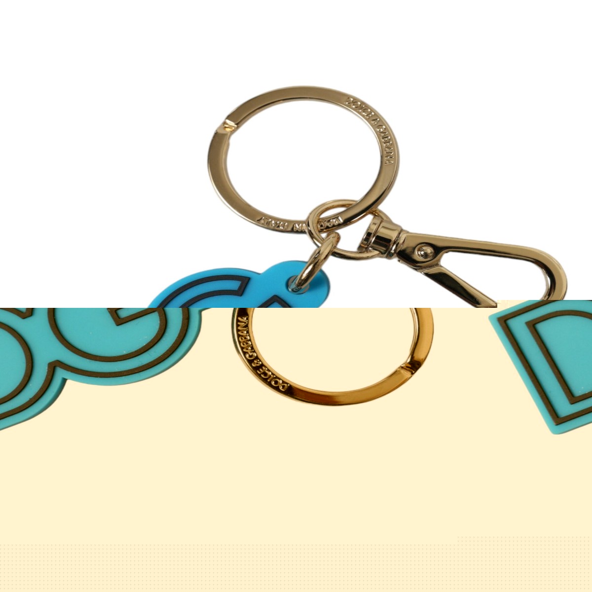 Dolce & Gabbana Blue Rubber Gold Tone Metal DG Logo Keyring Women's Keychain