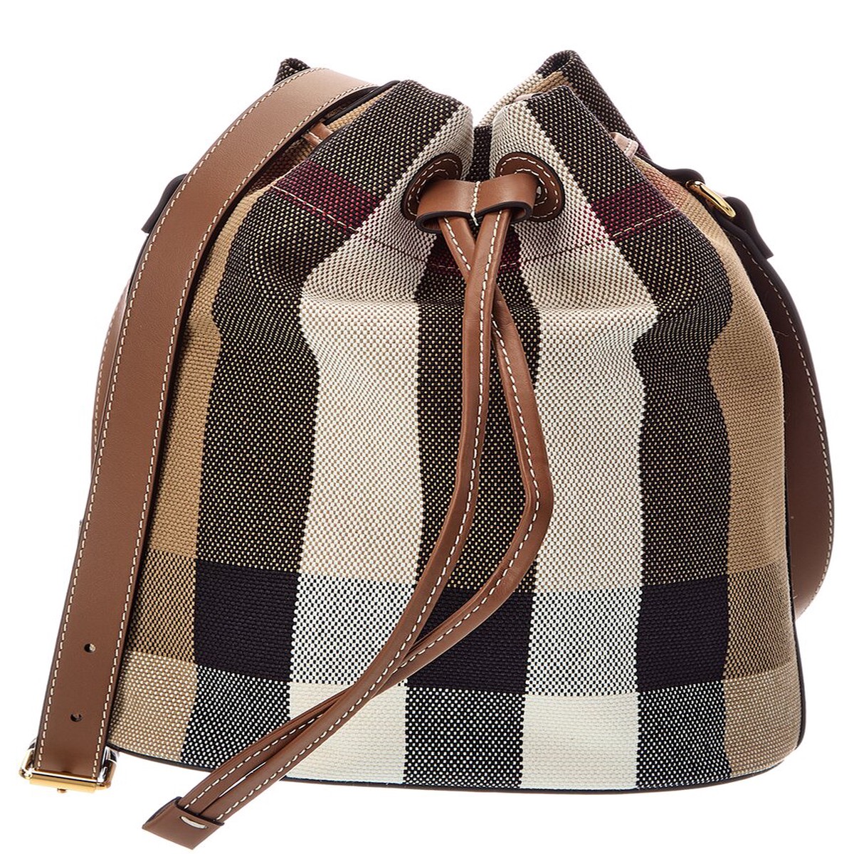 Burberry Check Canvas & Leather Bucket Bag