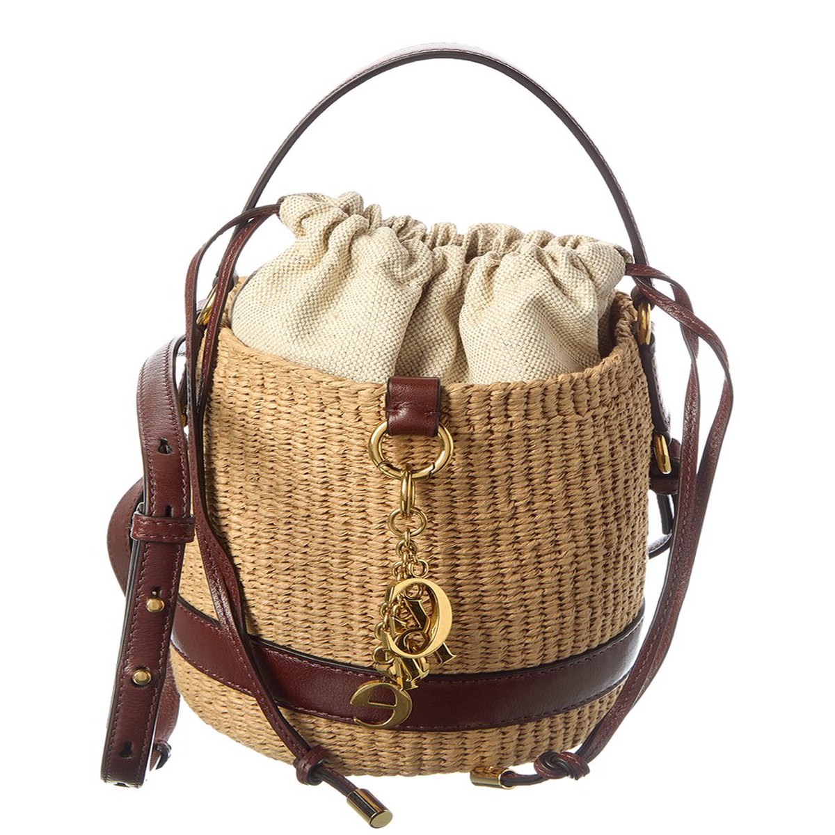 Chloe Logo Straw Bucket Bag