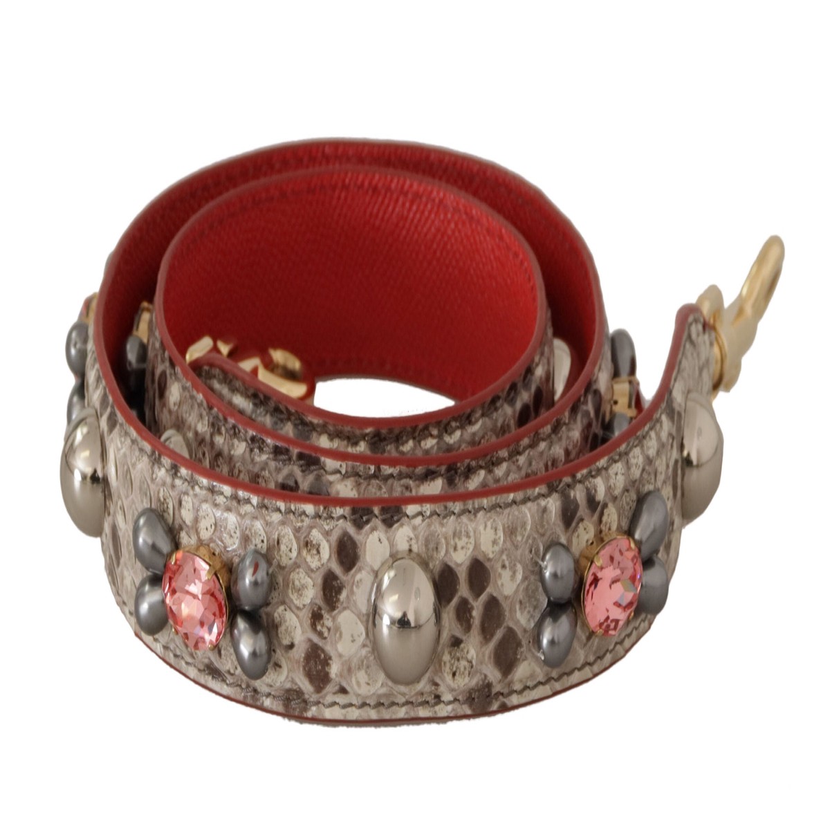 Dolce & Gabbana Beige Exotic Leather Studded Shoulder Women's Strap