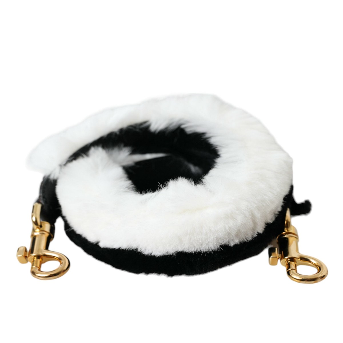 Dolce & Gabbana Black White Lapin Fur Accessory Shoulder Women's Strap