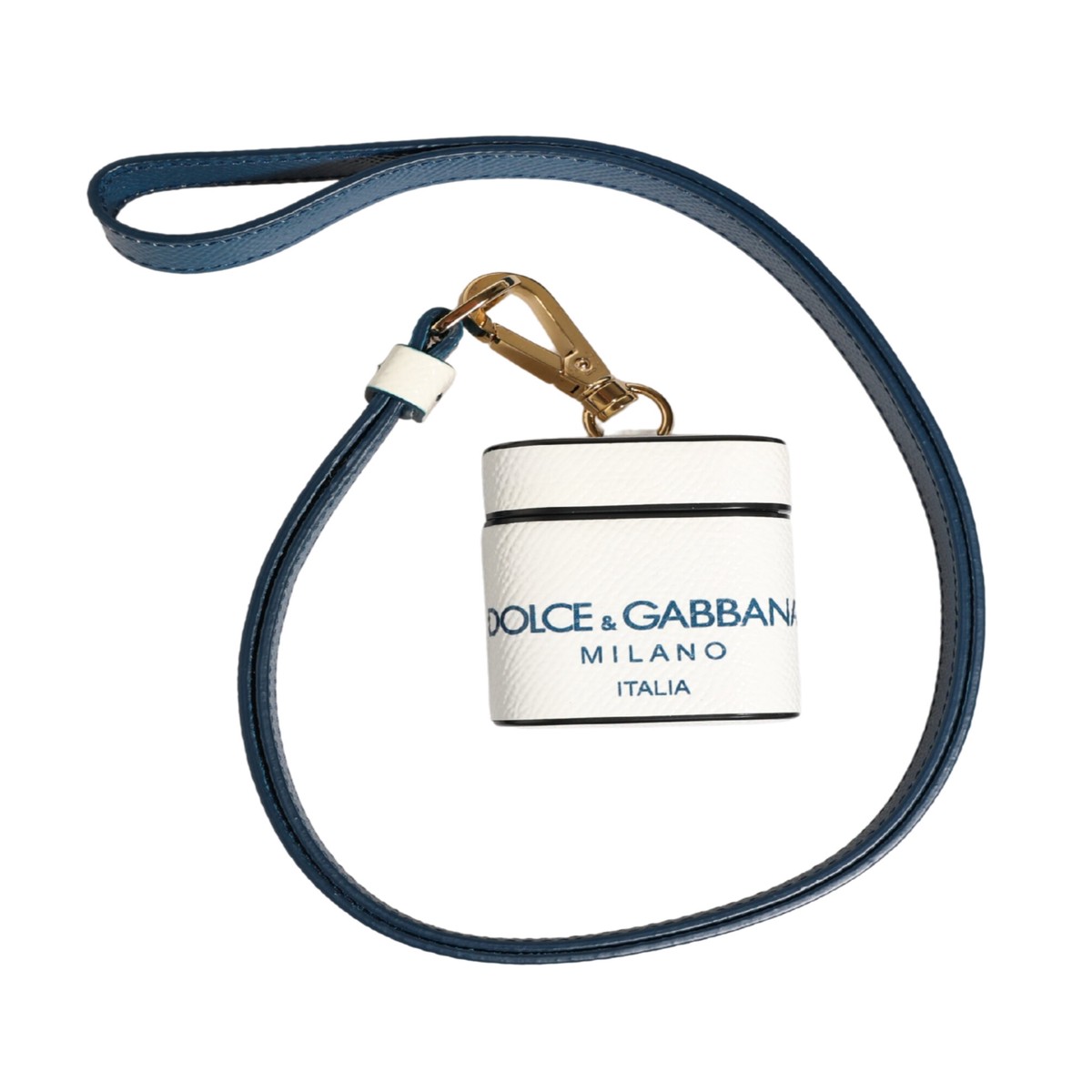 Dolce & Gabbana White Calf Leather Logo Flip Holder Strap Airpods Women's Case