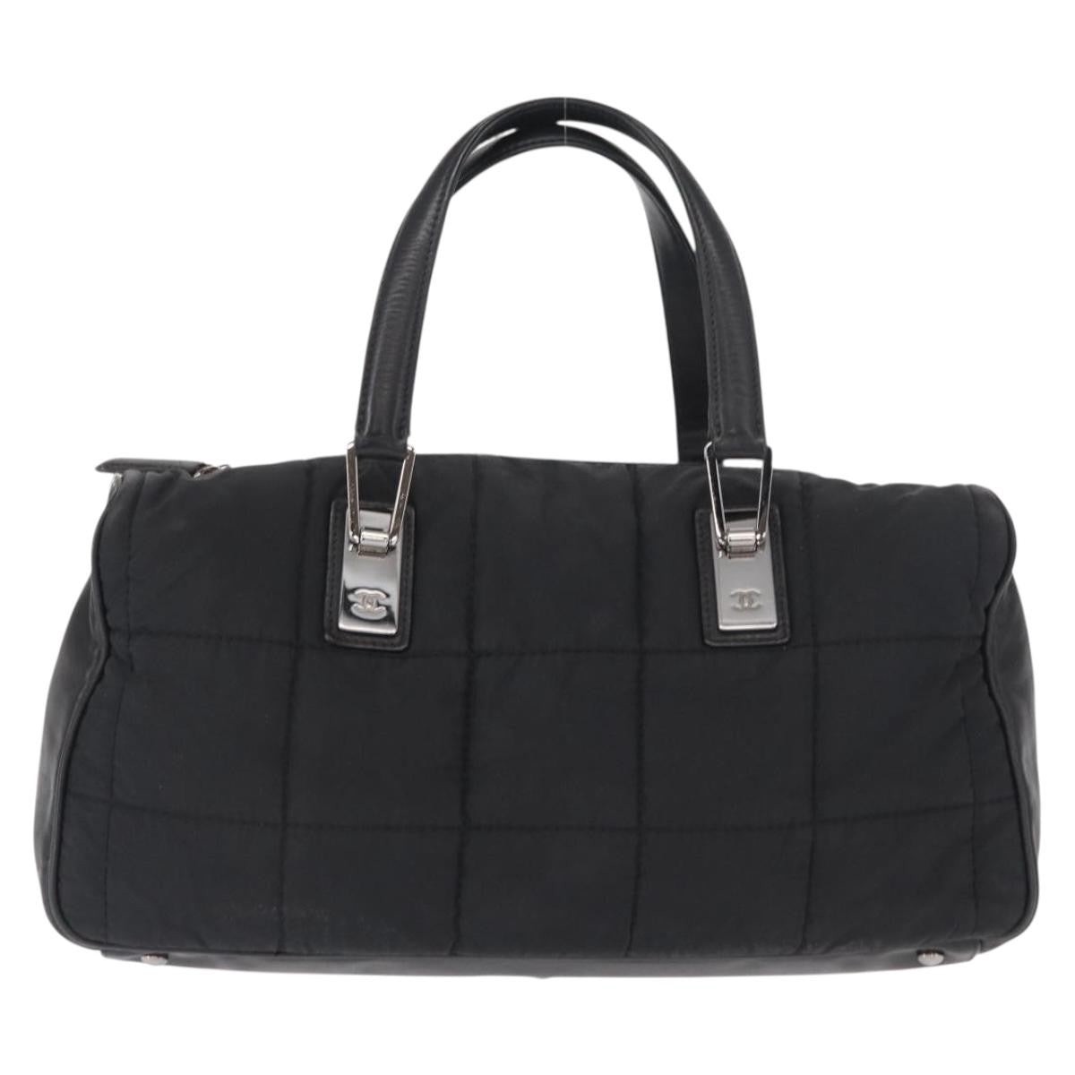Chanel Square Stitch Boston Bag Quilted Nylon Black Nylon Travel Bag Bag (Authentic Pre-Loved)