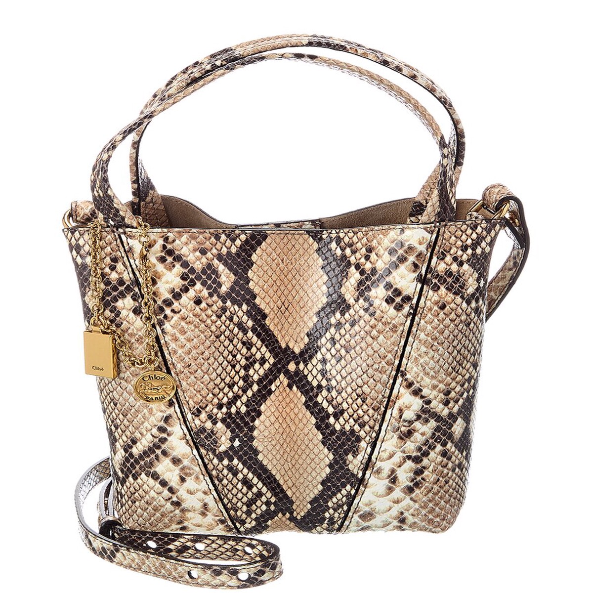 Chlo Spin Small Python-Embossed Leather Bucket Bag