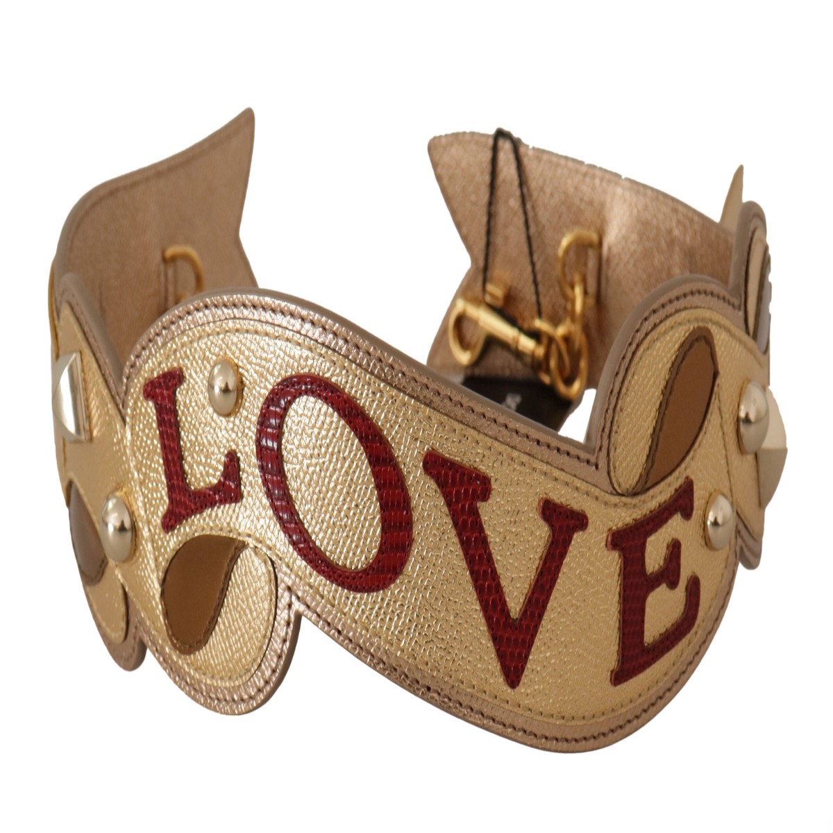Dolce & Gabbana Gold Leather LOVE Patch Bag Shoulder Women's Strap