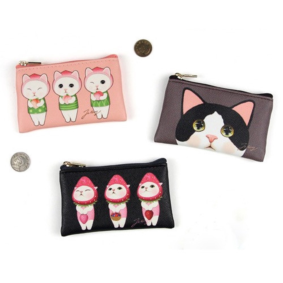 Choo Choo cat flat zipper card case