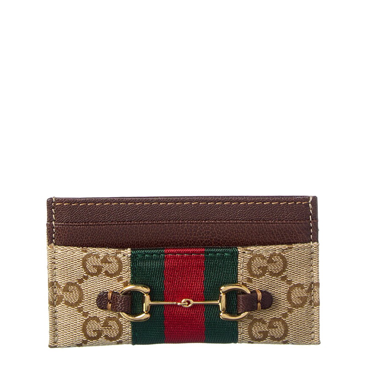Gucci Horsebit Web Gg Canvas & Leather Card Case
