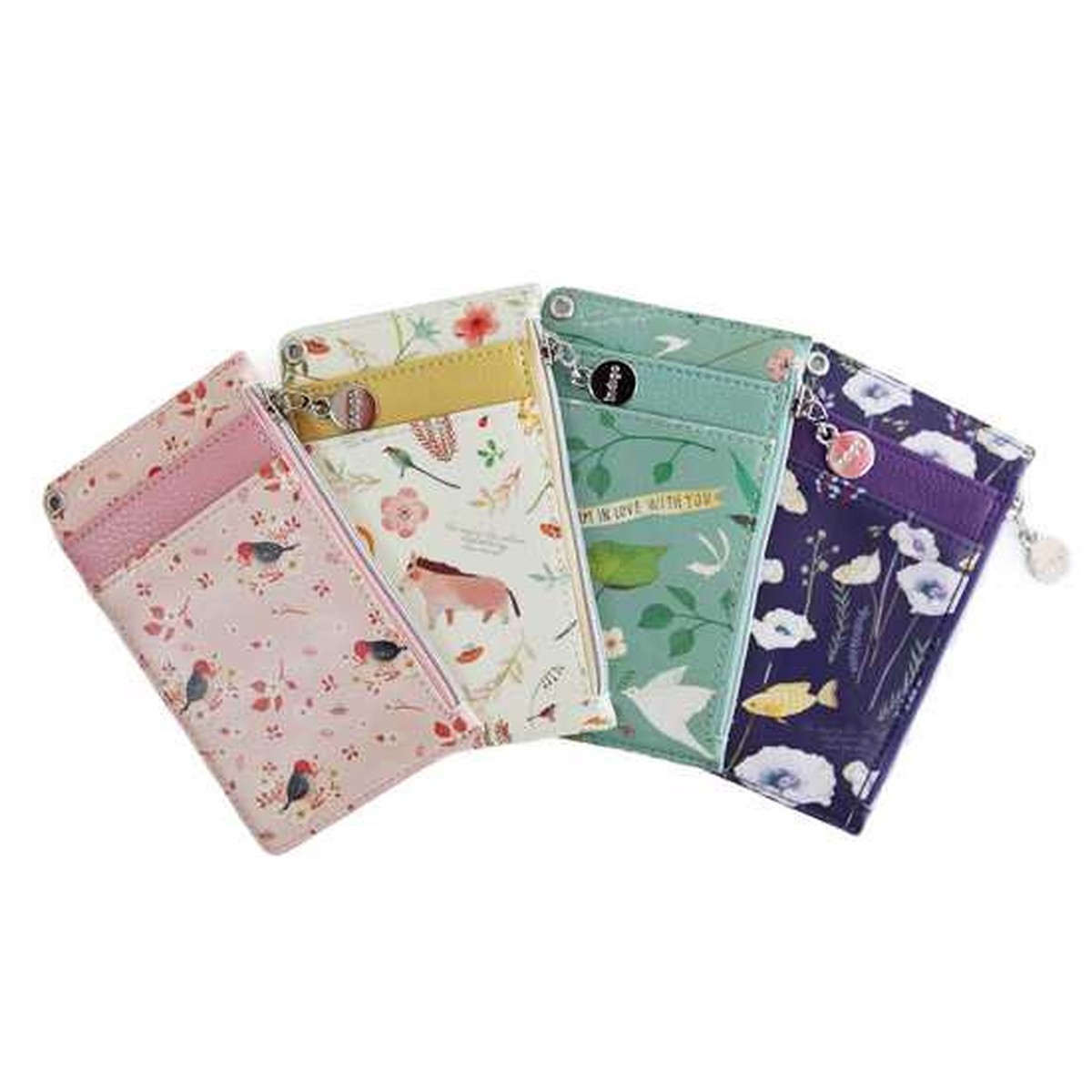 Indigo Willow story illustration pattern zip flat card holder case