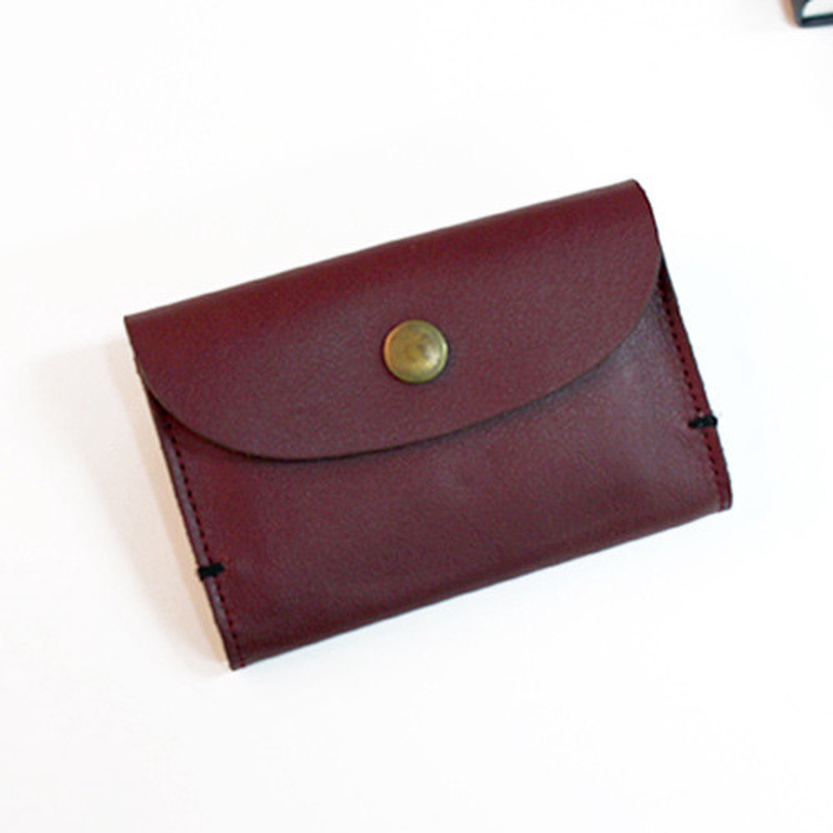 Leather small burgundy card case