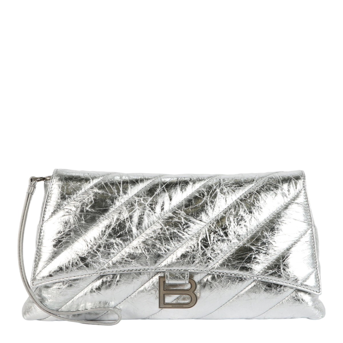 Balenciaga Womens Crush Metallic Quilted Pochette Clutch Bag