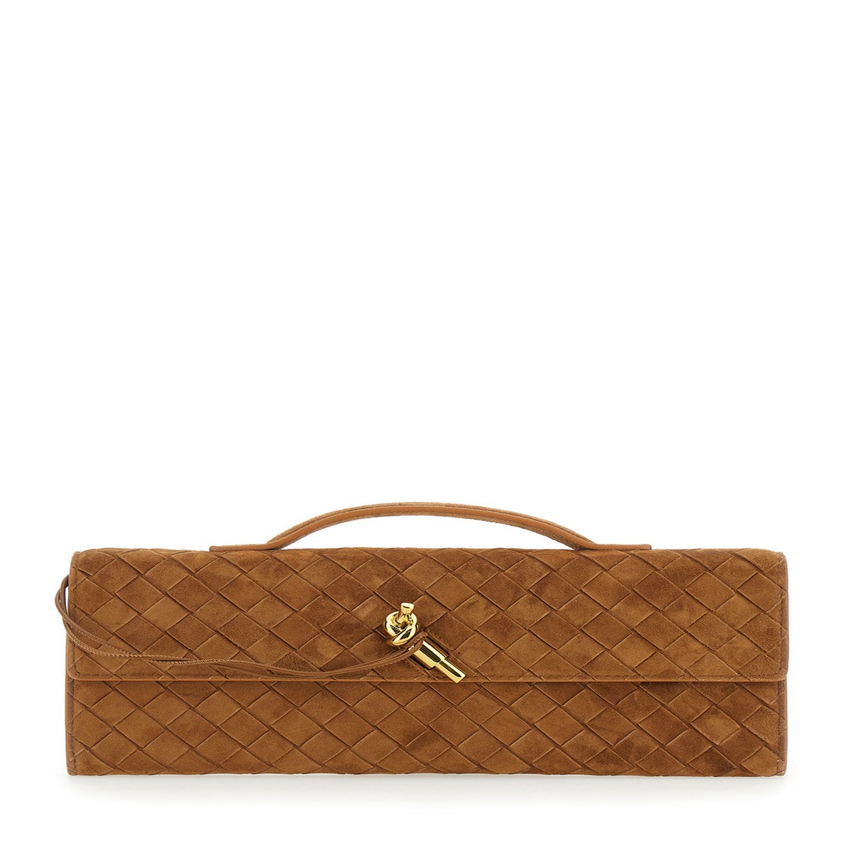 Bottega Veneta Women Clutch 'Andiamo' With Handle And Intreccio Motif In Suede Beige Woman