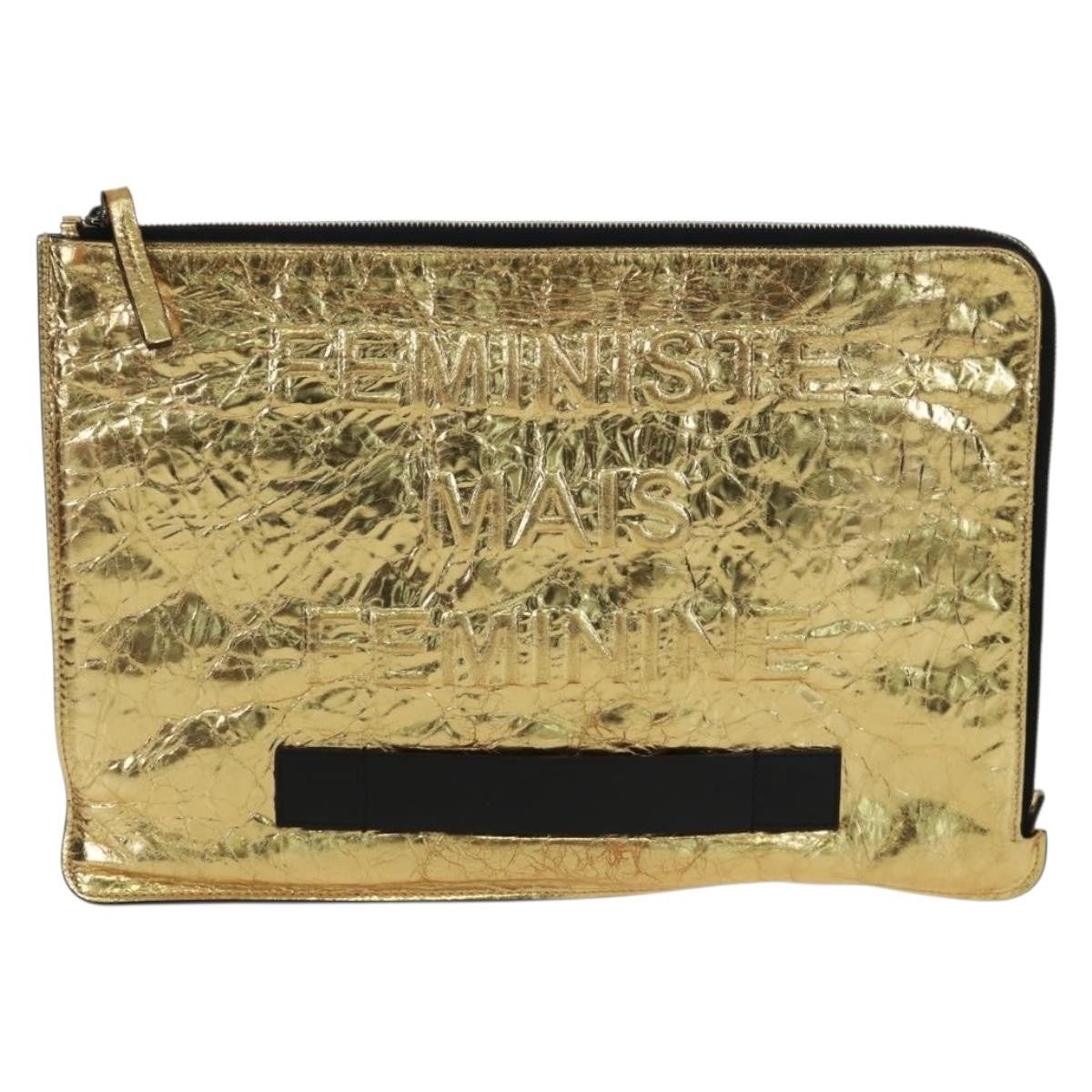 Chanel Feminine Pouch Crinkled Leather Gold Leather Clutche & Pouche Bag (Authentic Pre-Loved)