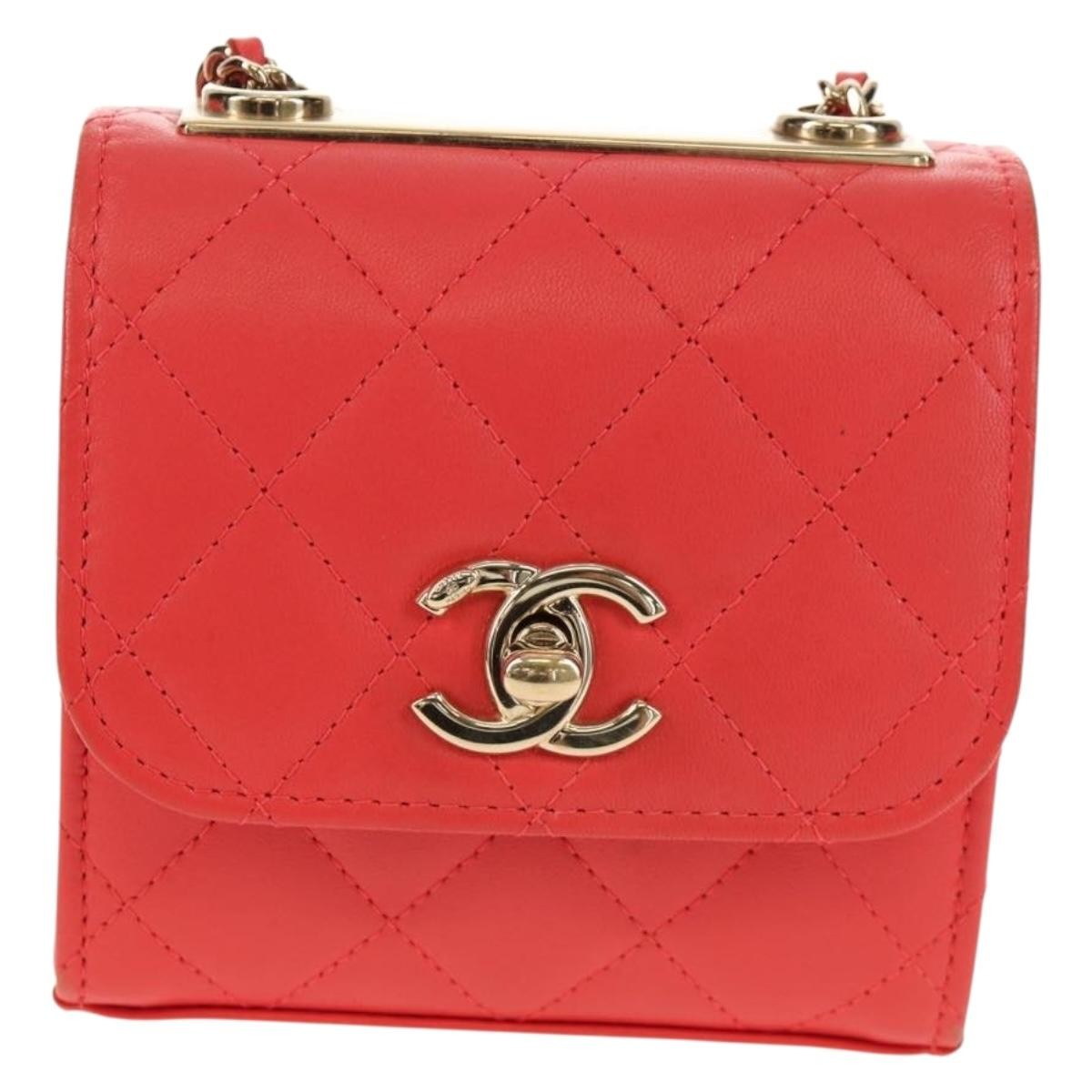 Chanel Trendy Cc Clutch With Chain Quilted Lambskin Red Leather Clutche & Pouche Bag (Authentic Pre-Loved)