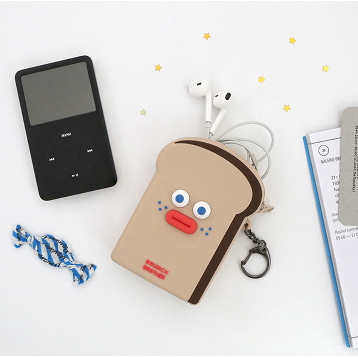 ROMANE Toast zipper card holder pouch with key clip