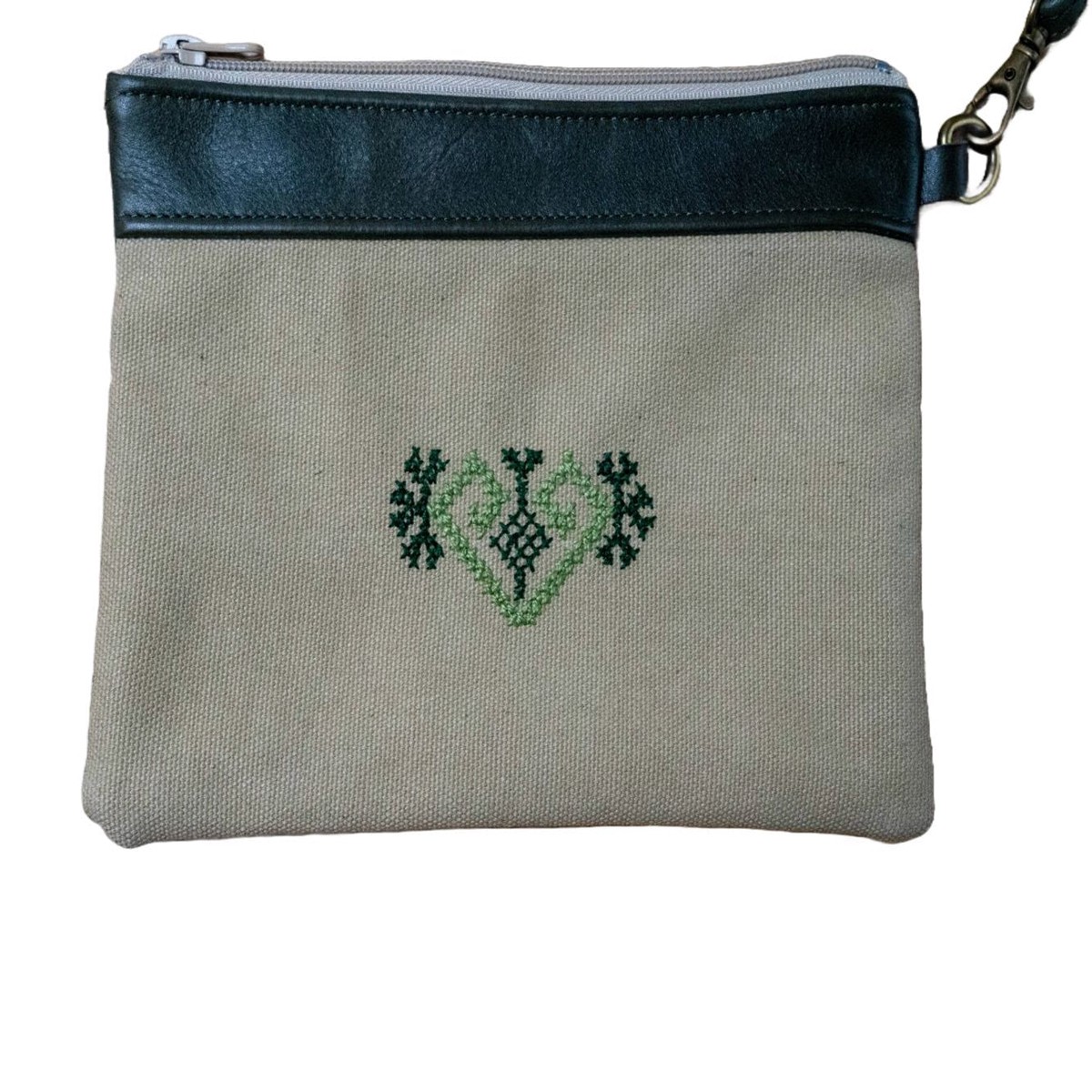Heart Leather Clutch - Green